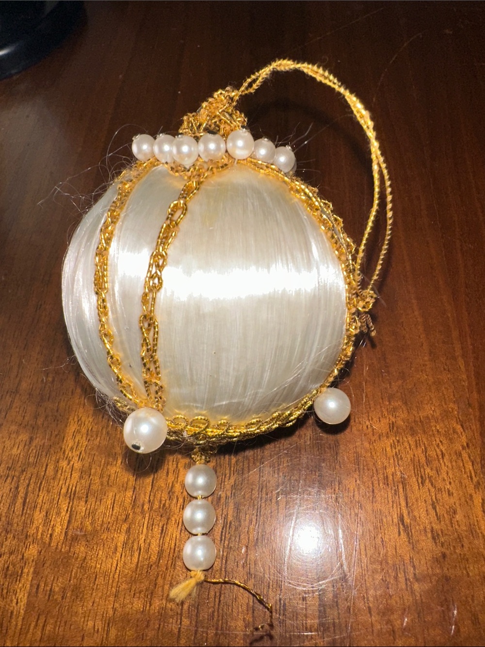 Vintage Mid Century Handmade Gold &  Pearl Push‎ Pin Ornament